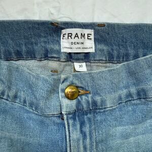 Frame denim skirt, size 30, above knee length, medium wash, EUC